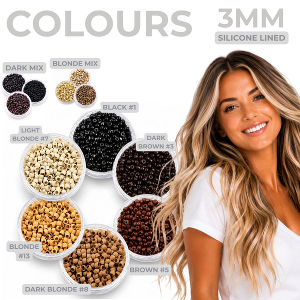 3mm nano bead hair extension colours of black, brown, blonde hair beads for hair extensions