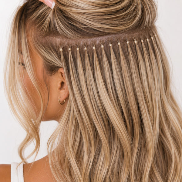 3mm nano bead installation results of blonde nano hair extensions 