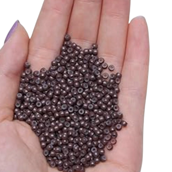 3mm nano hair extension beads silicone lined brown in hand