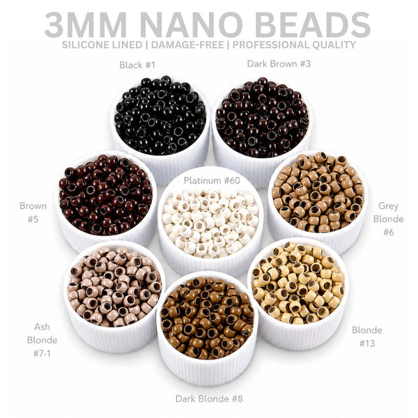 Assorted 3mm nano beads in various colours silicone lined hair rings