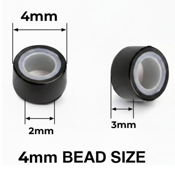 4mm micro hair extension beads size guide showing bead dimensions for micro bead hair extensions