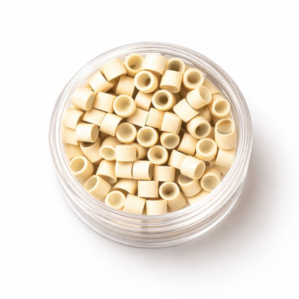 4mm blonde #13 silicone lined hair extension beads in clear jar
