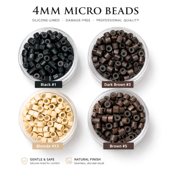 4mm silicone micro beads colour chart black #1 dark brown #3 blonde #13 brown #5
