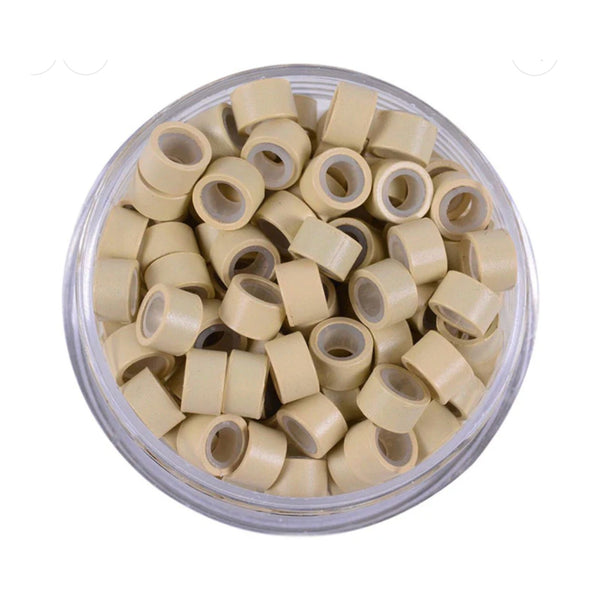 Grey Blonde #6 hair extension bead size 5mm in a clear plastic container on a white background