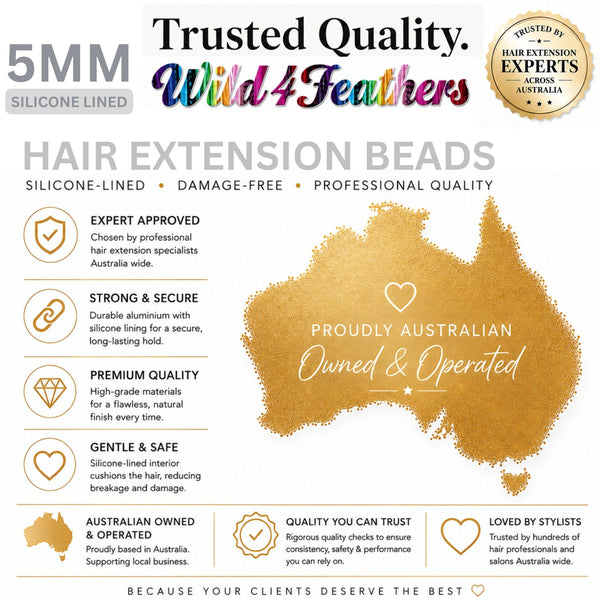 Wild4Feathers trusted quality 5mm hair extension beads silicone lined hair rings loved by stylists
