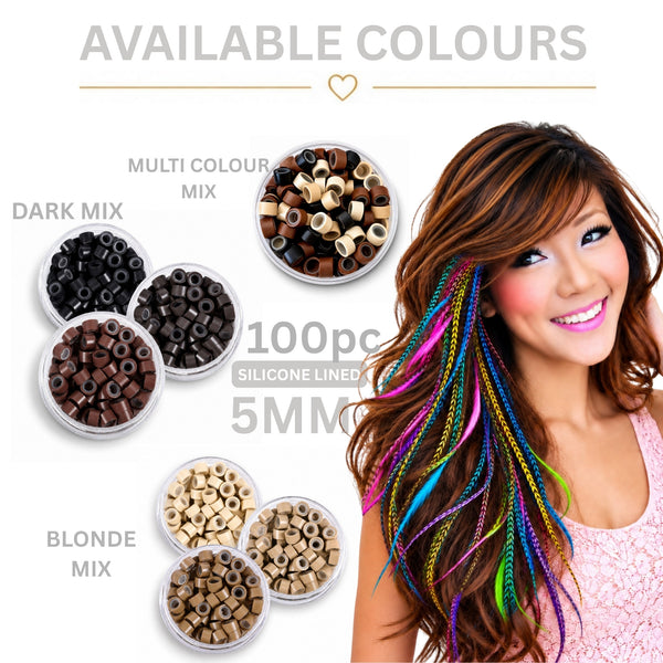 100pc 5mm silicone lined micro beads in available colours blonde mix, dark mix, and multi colour mix