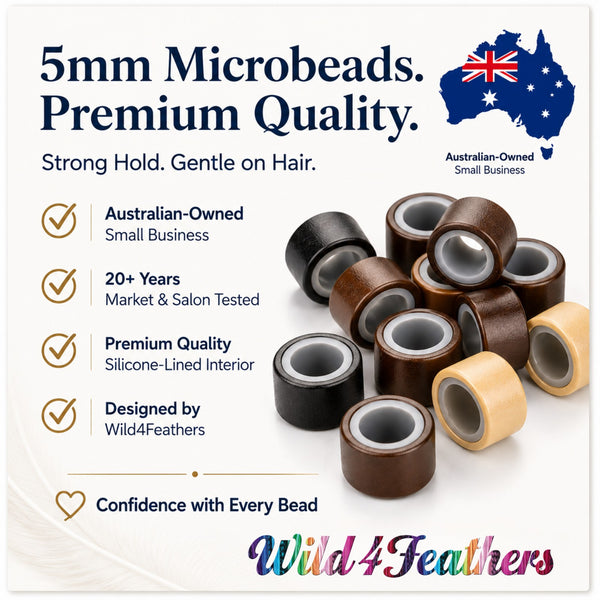 5mm silicone lined micro-beads for hair extensions in black brown blonde shades