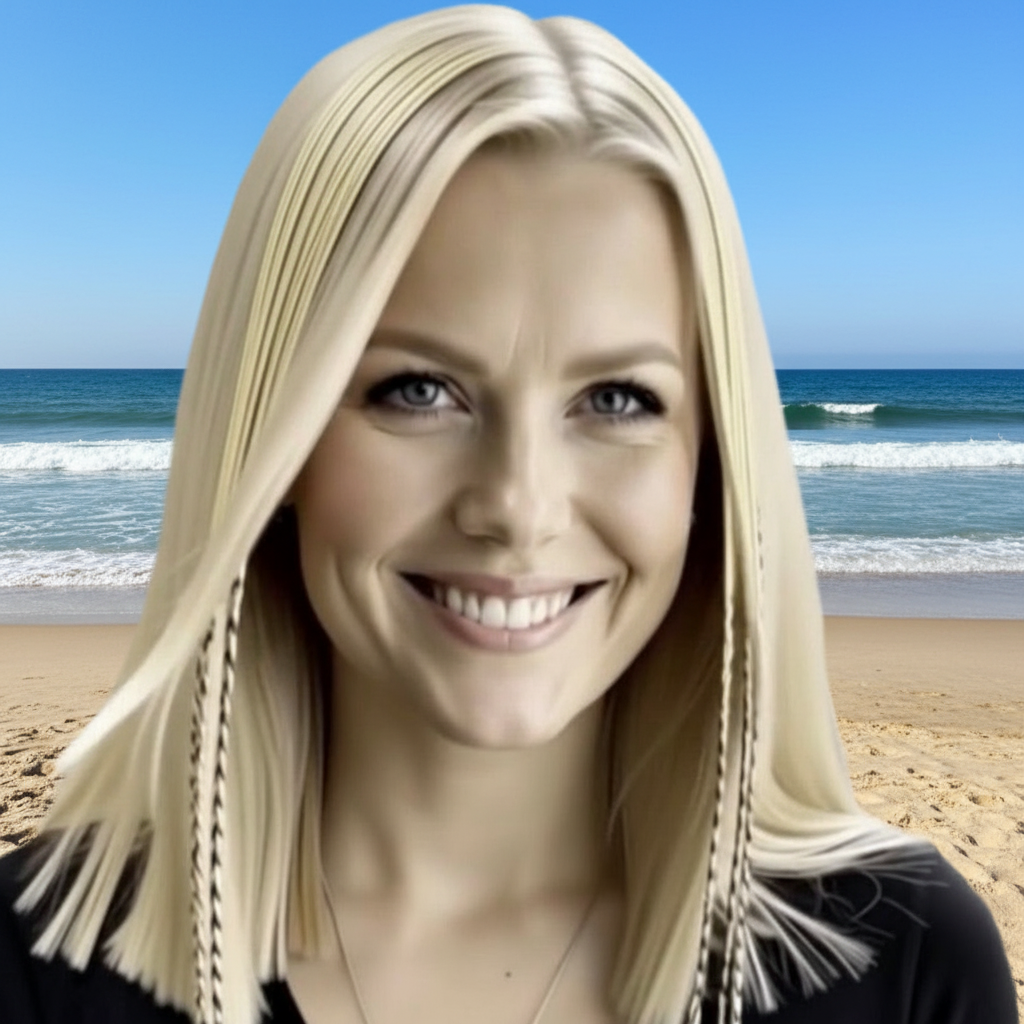 Woman with blonde hair and a black background