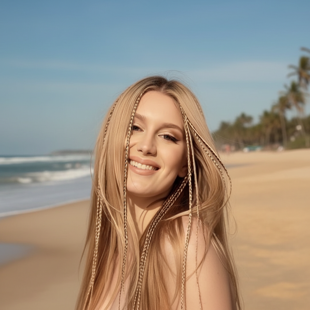 Woman with braided hair on a beach