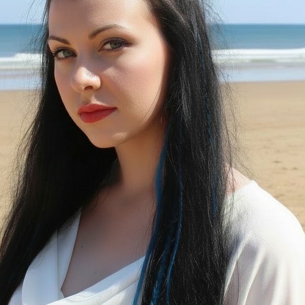 Girl Wearing Blue Hair Feathers