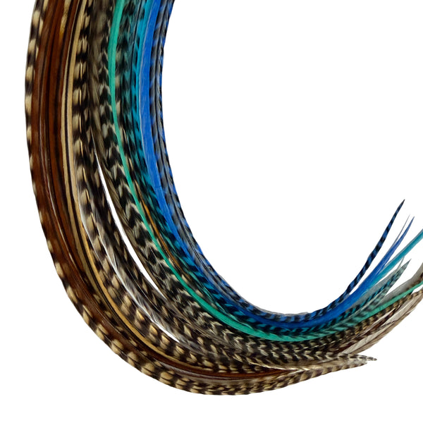 16 Blue & Naturals Feather Extensions Medium Lengths