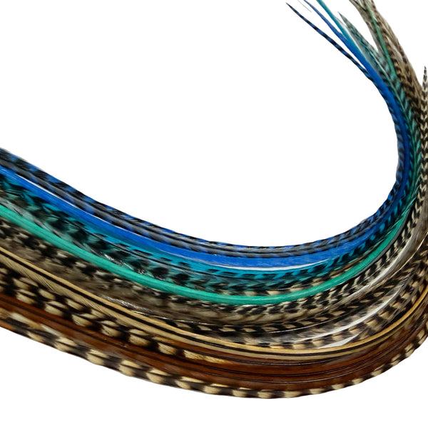 16 Blue & Naturals Feather Extensions Medium Lengths