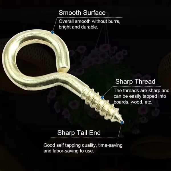 Metal screw with text describing its features on a dark background