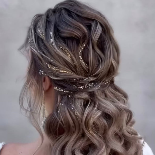Hair with decorative headband against a neutral background
