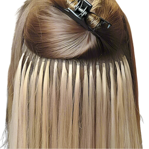 Hair extension with a clip-in design on a white background