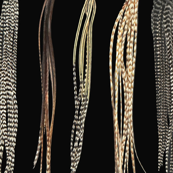 Collection of natural hair extensions in various colors on a black background