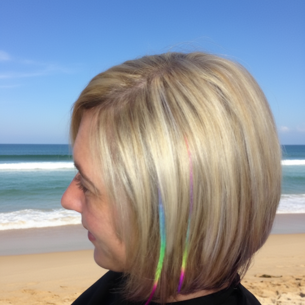 Rainbow Feather in Short Hair