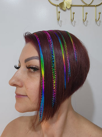 Rainbow Solid & Grizzly Feathers – 4pc Pack (Standard Length)