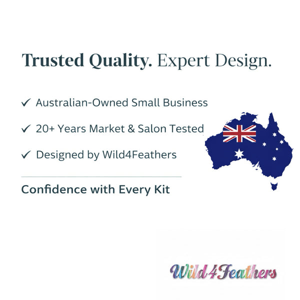 Promotional text about Wild4Feathers products with a map of Australia and Australian flag.