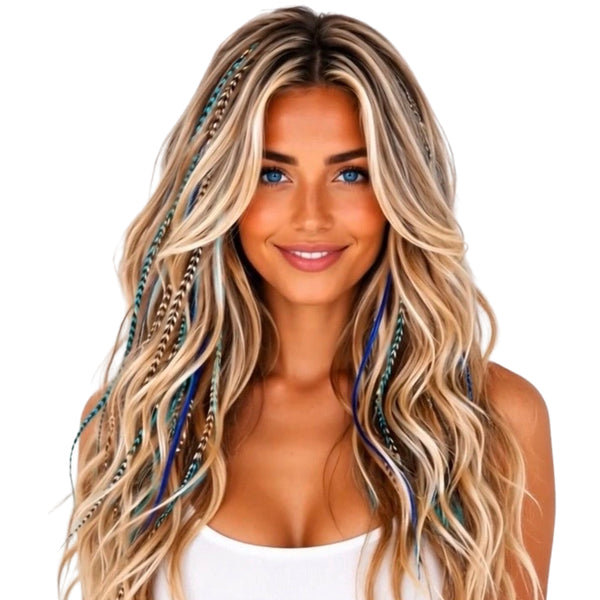 Blue Natural Mix Feather Hair Extensions XXL 12 16 20 Packs