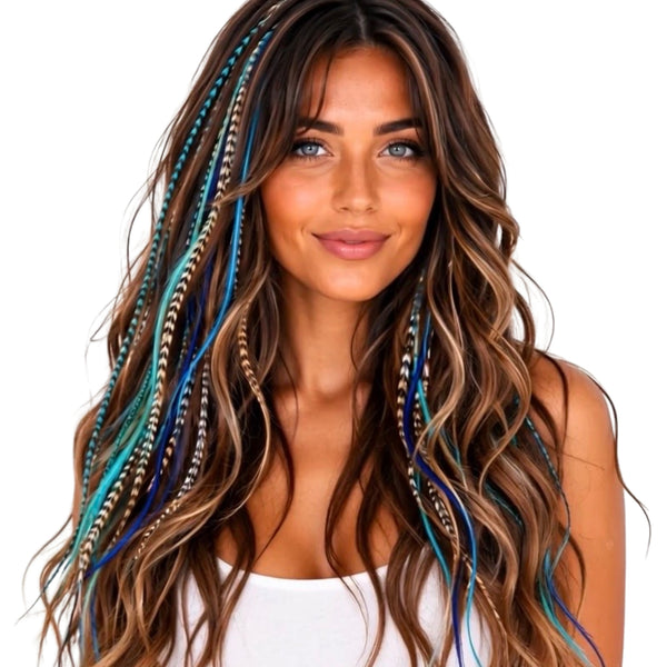 Blue Natural Mix Feather Hair Extensions XL 12 16 20 Packs