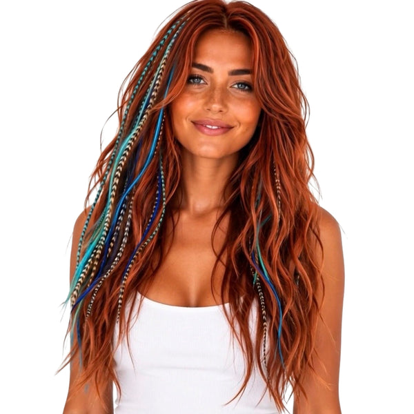 Blue Natural Mix Feather Hair Extensions XXL 12 16 20 Packs