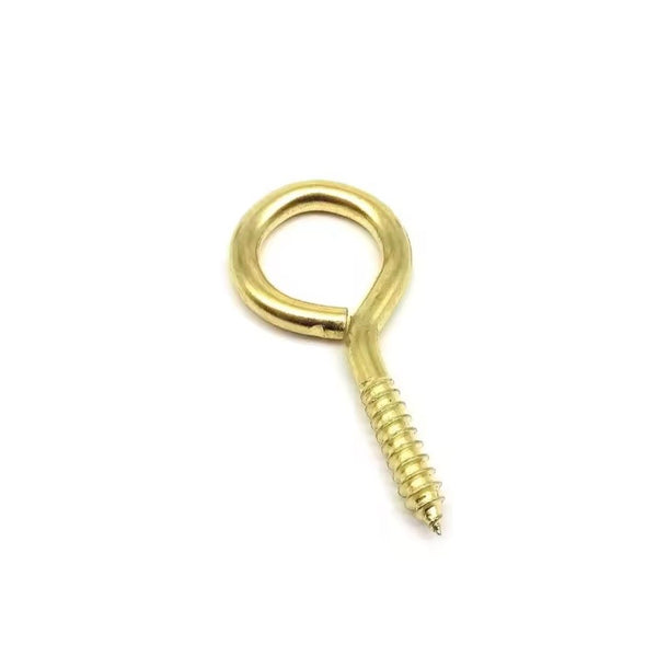 Gold brass eye screw for attaching on to market display boards to display feather and hair extensions at stalls