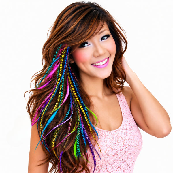 Bright Mix Feather Hair Extensions 20 Super long optional Kits