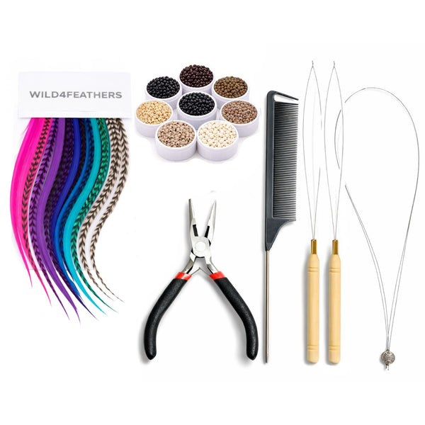 bright colour feather hair extensions 10 piece single colour feather mix with ultimate nano installation kit tools and beads by wild4feathers