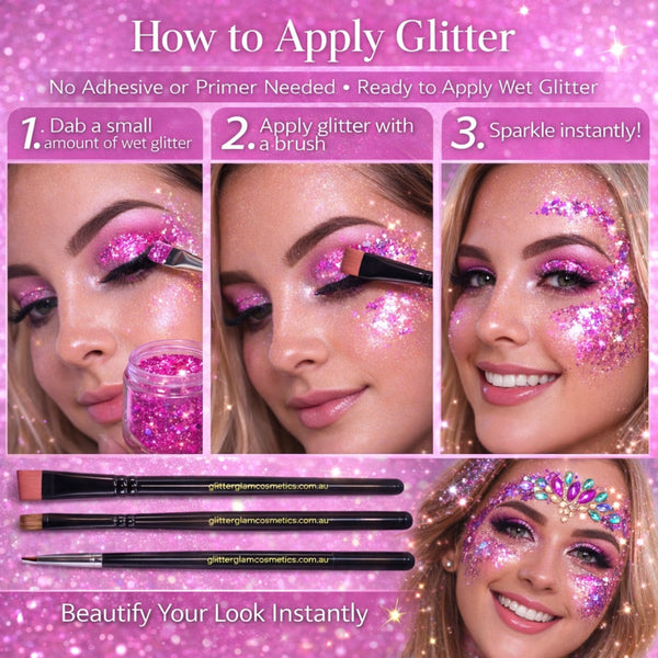 Step-by-step guide on how to apply glitter with glitter glam cosmetics 