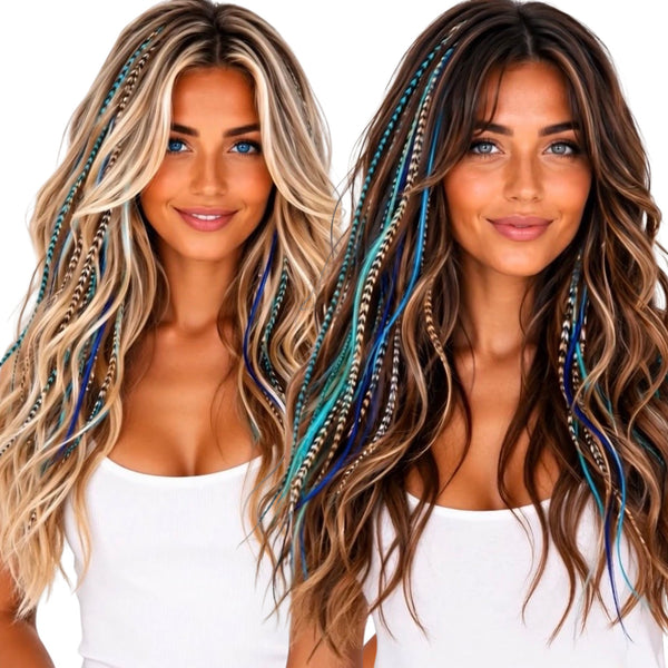 Blue Natural Mix Feather Hair Extensions XXL 12 16 20 Packs