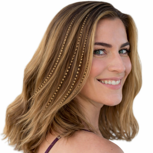 natural feather hair extensions blonde brown mix skinny long 4 pieces medium long real feathers in hair