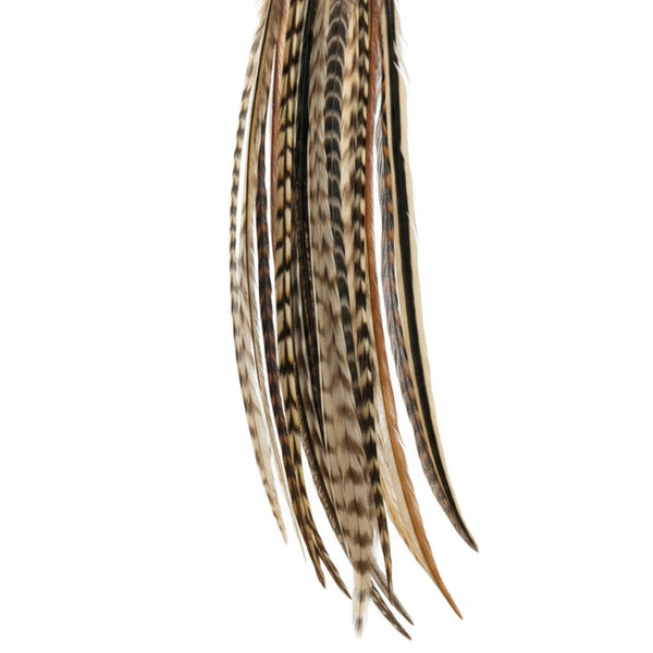 Set of feather hair extensions naturals mix on a white background