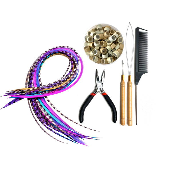 20 XXL Multi Colour Feather Extensions Mix