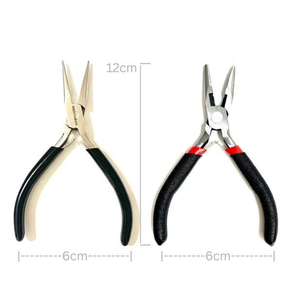 Pair of hair extension pliers with measurements for attaching hair extensions to hairstyles