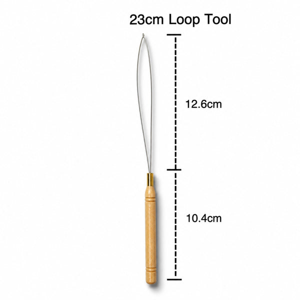 23cm loop tool with measurements on for attaching hair extensions into hairstyles