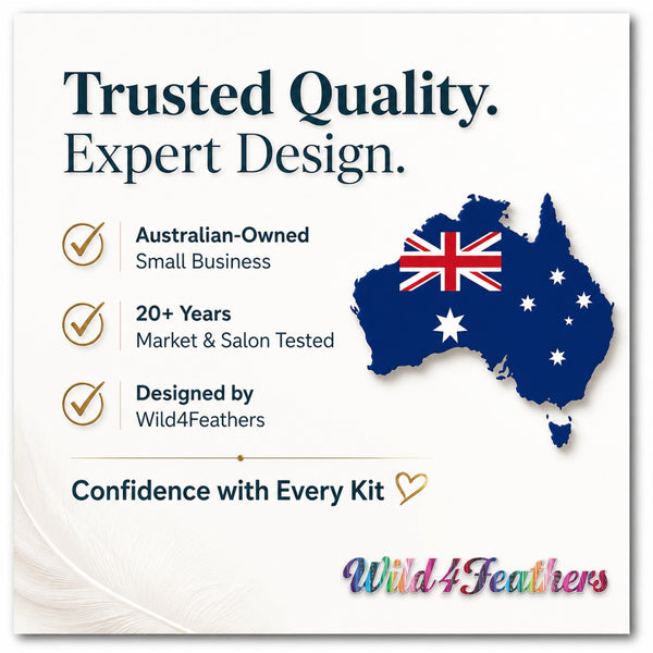wild4feathers trusted quality australian owned hair extension tools graphic