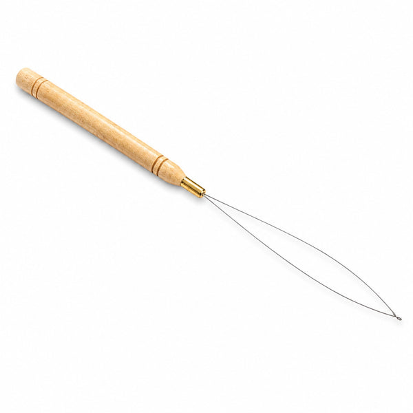 wooden handle loop tool threader for attaching hair extensions with hair extension beads 
