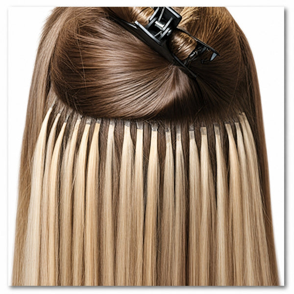 micro bead hair extensions installed in human hair showing attachment rows