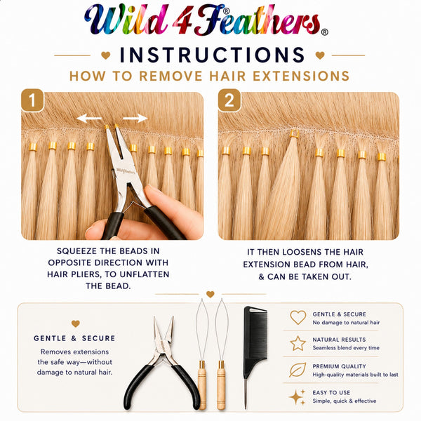 How to remove microbead hair extensions using hair pliers step-by-step Wild4Feathers instructions