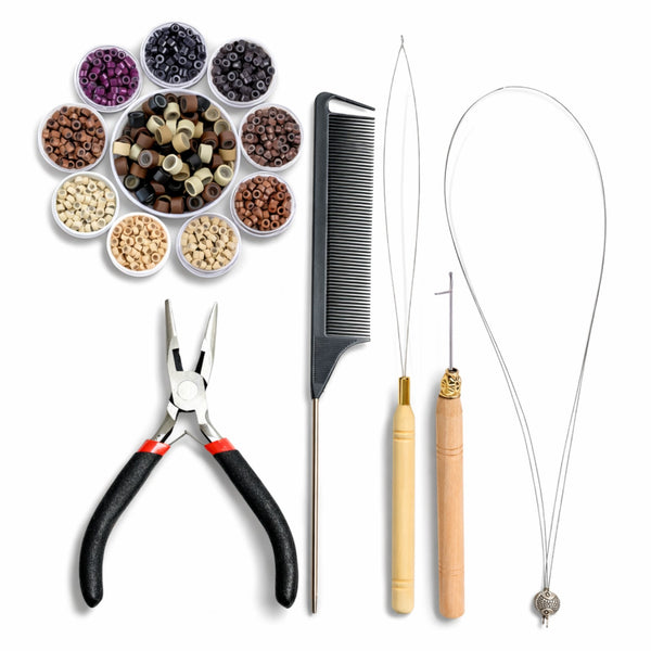 ultimate hair extension tool kit with pliers hook tool loop threader comb and micro beads