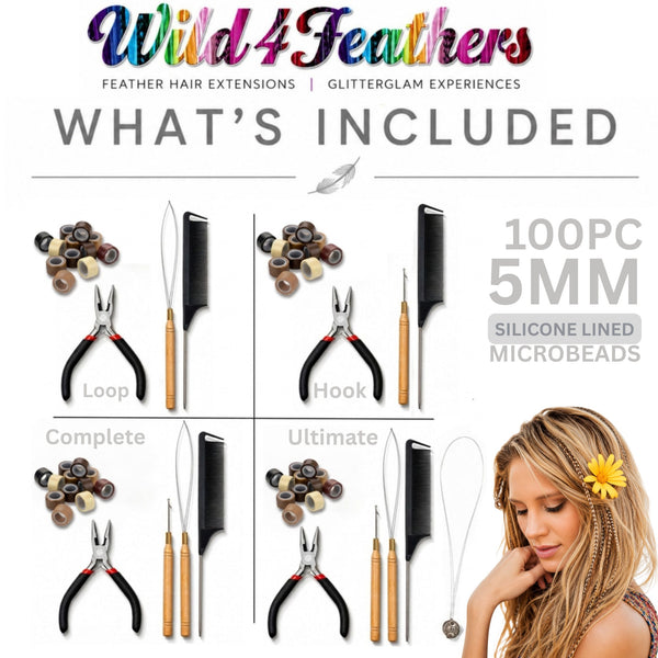 Feather Hair Extensions Naturals and Starter Hair Tool Kit