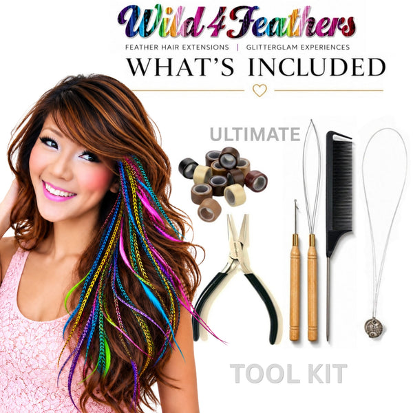 wild4feathers ultimate tool kit whats included with colour feather hair extensions pack