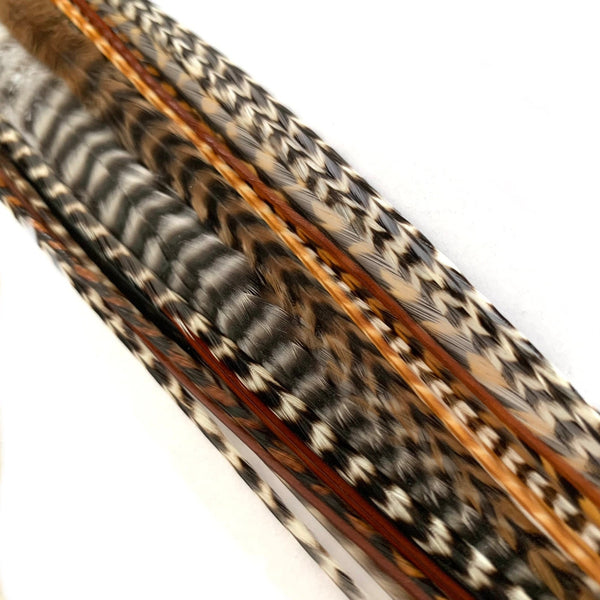 XXL feather hair extensions naturals mix wide and skinny grizzly feathers