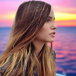 Girl with Natural hair feathers on a cruise ship at sunset
