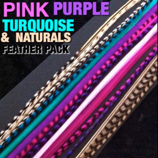 Pink purple Turquoise Naturals Hair Feather Pack