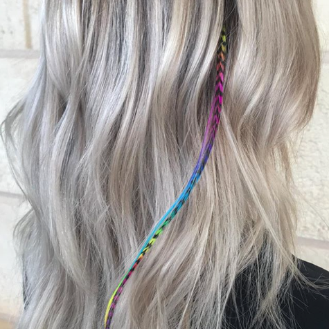 Rainbow Feathers in Blonde Hair